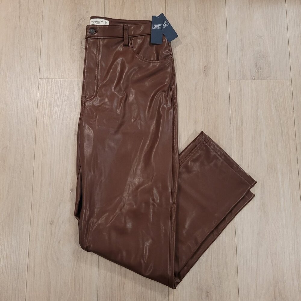 Abercrombie & Fitch Brown Faux-Leather Straight Leg Pants